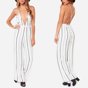 Faithfull The Brand Revolve *Read* Shutterbabe Ivory Striped Jumpsuit Sz XS Tie